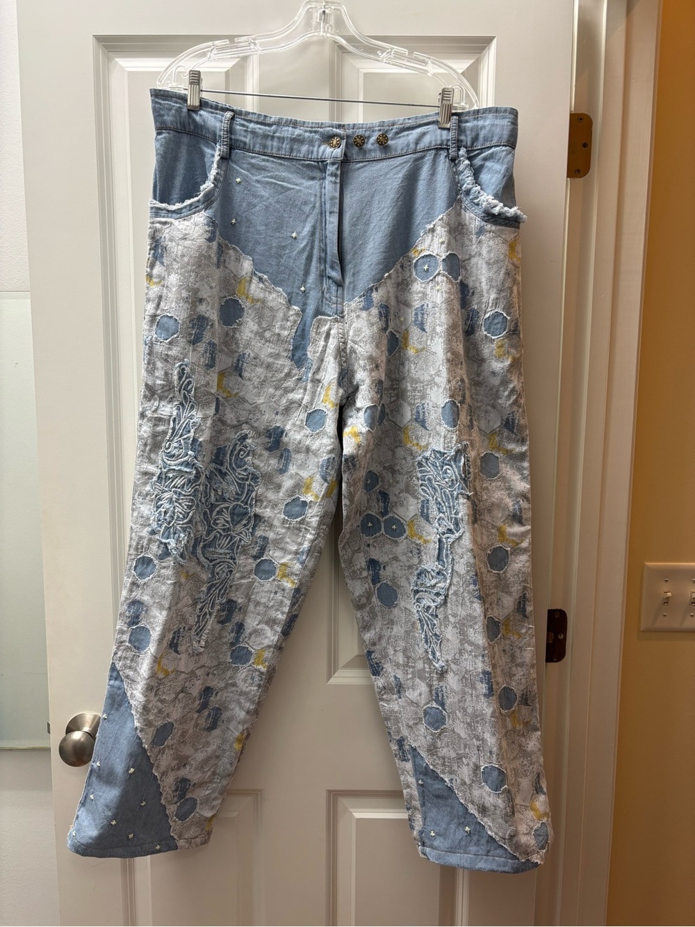 Paper Lace Brand Light Blue Patchwork Jeans with floral Embroidery